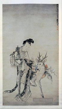 Chinesische Werke - ma gu halten eine Vase mit einem Hirsch 1766 Huang Shen traditionellen Chinesen